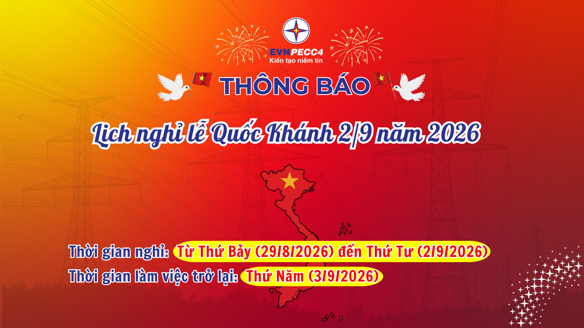 Thông báo nghỉ Lễ Quốc khánh 2/9 năm 2026